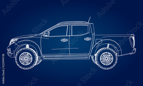 Commercial vehicle delivery truck with a double cab. Machine without insignia with a clean empty body to accommodate your logos and labels.