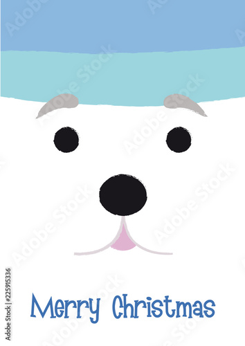A Christmas card or poster with a polar bear in a closeup view