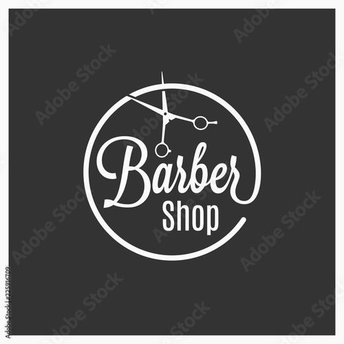 barbershop vintage logo with barber scissors on black background