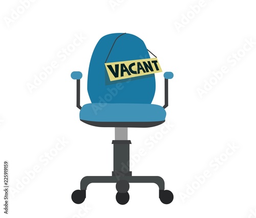 Empty office chair with vacant sign. Employment, vacancy and hiring job vector concept.