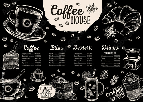 Coffee house menu. Restaurant cafe menu, template design. Food flyer.