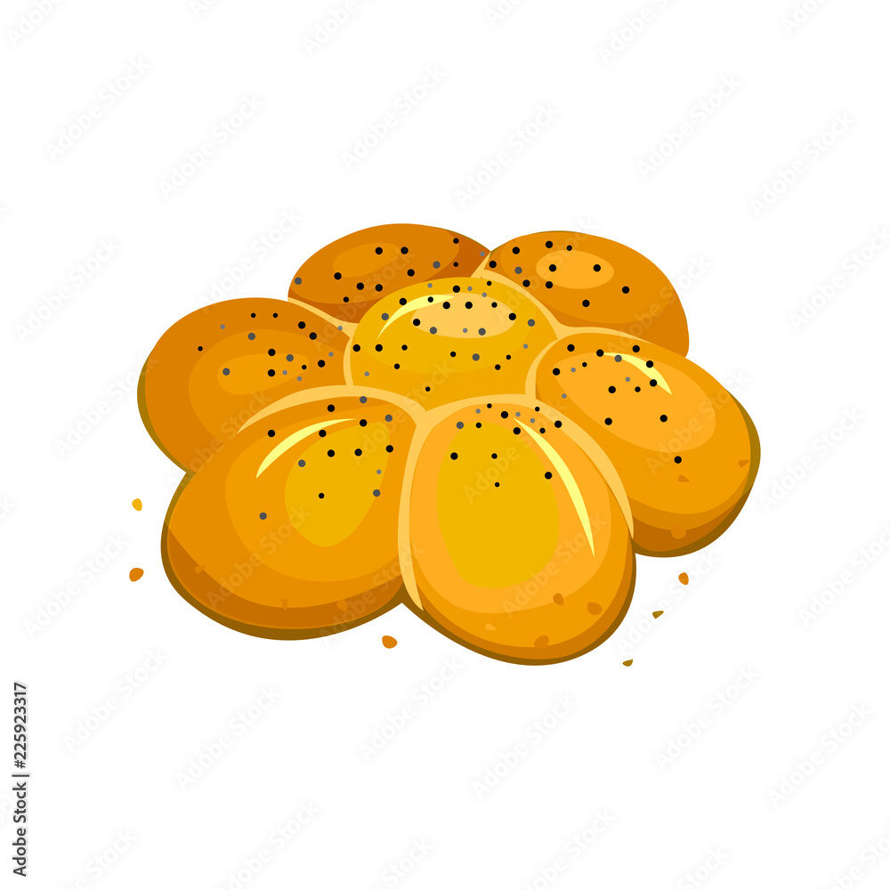 Poppy seed roll with sesame seeds. Chamomile. White bread, vector  illustration isolated on a white background. Bakery product in cartoon  style. Stock Vector | Adobe Stock