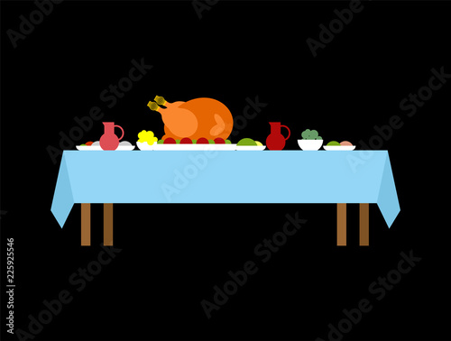 Turkey on table for thanksgiving day. National Family Autumn holiday