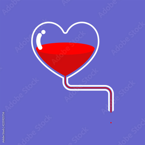 Heart Anatomical Glass Transparent and blood. Donation Illustration of blood transfusion