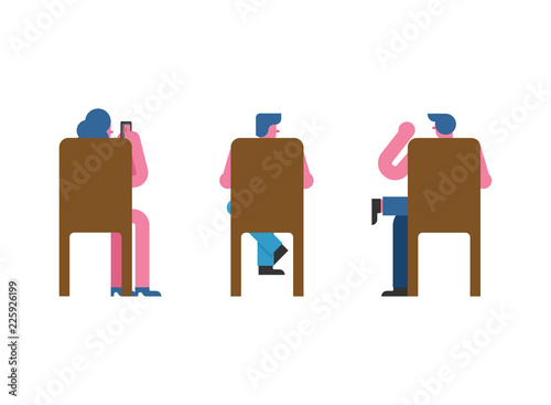 People sitting on chair back set. Man and woman Vector illustration