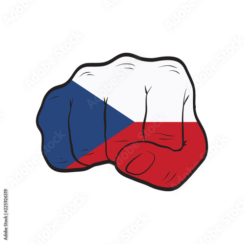 Czech Republic flag on a clenched fist. Strength, Power, Protest concept