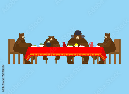 Russian Bear Family Dinner. Traditional family of Russia. vector illustration. photo