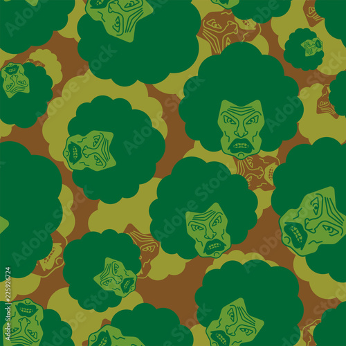 Angry woman pattern Military seamless. Grumpy wife face Army background. terrible female head forces ornament