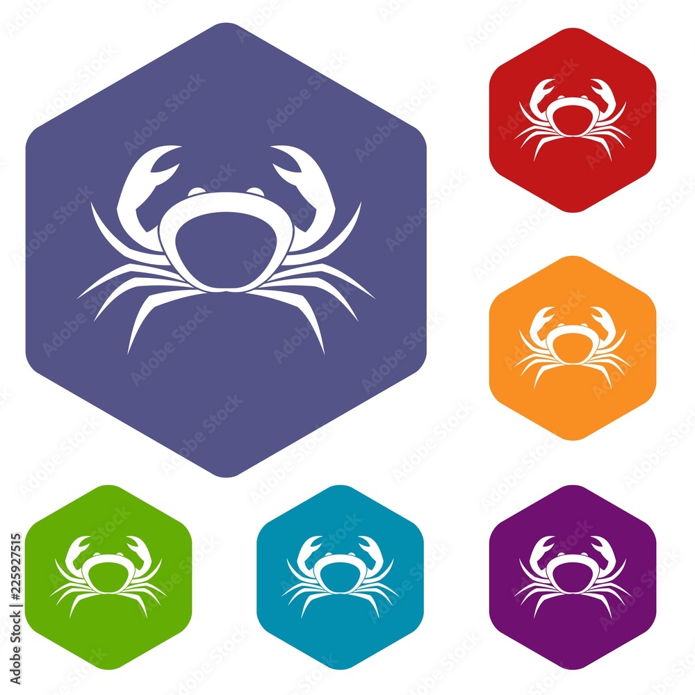 Crab icons set hexagon isolated vector illustration Crab icons set hexagon isolated vector illustration