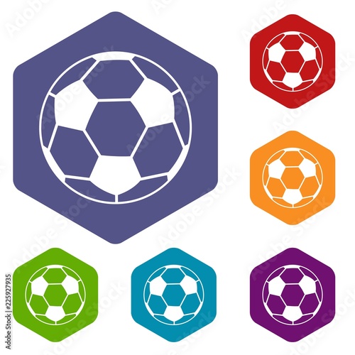 Soccer ball icons set hexagon isolated vector illustration