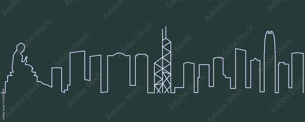 Naklejka premium Jednoliniowy panoramę Hongkongu