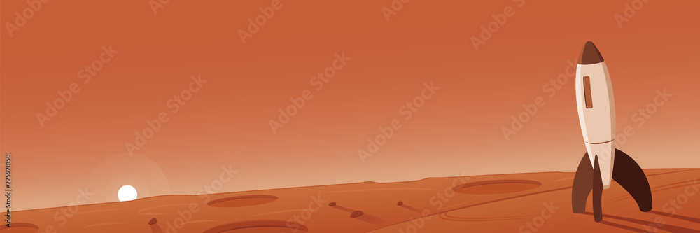 Fototapeta premium Mars Landscape With Rocket Scene