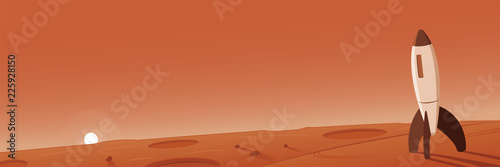 Mars Landscape With Rocket Scene
