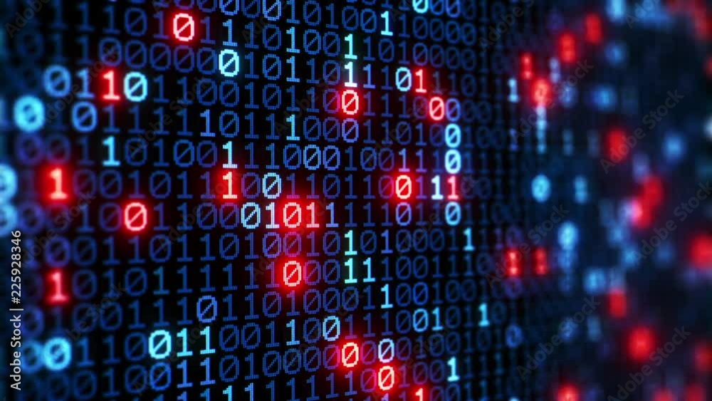 blue digital binary data digits close up scrolling on computer screen. seamless loop  animation
