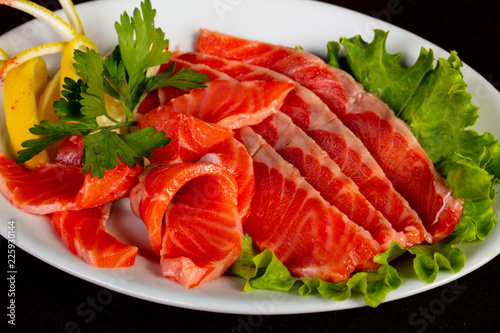Sliced salmon sashimi