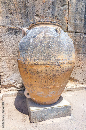 Pithoi, storage jars at The Minoan Palace of Phaistos on Crete, Greece, Europe.