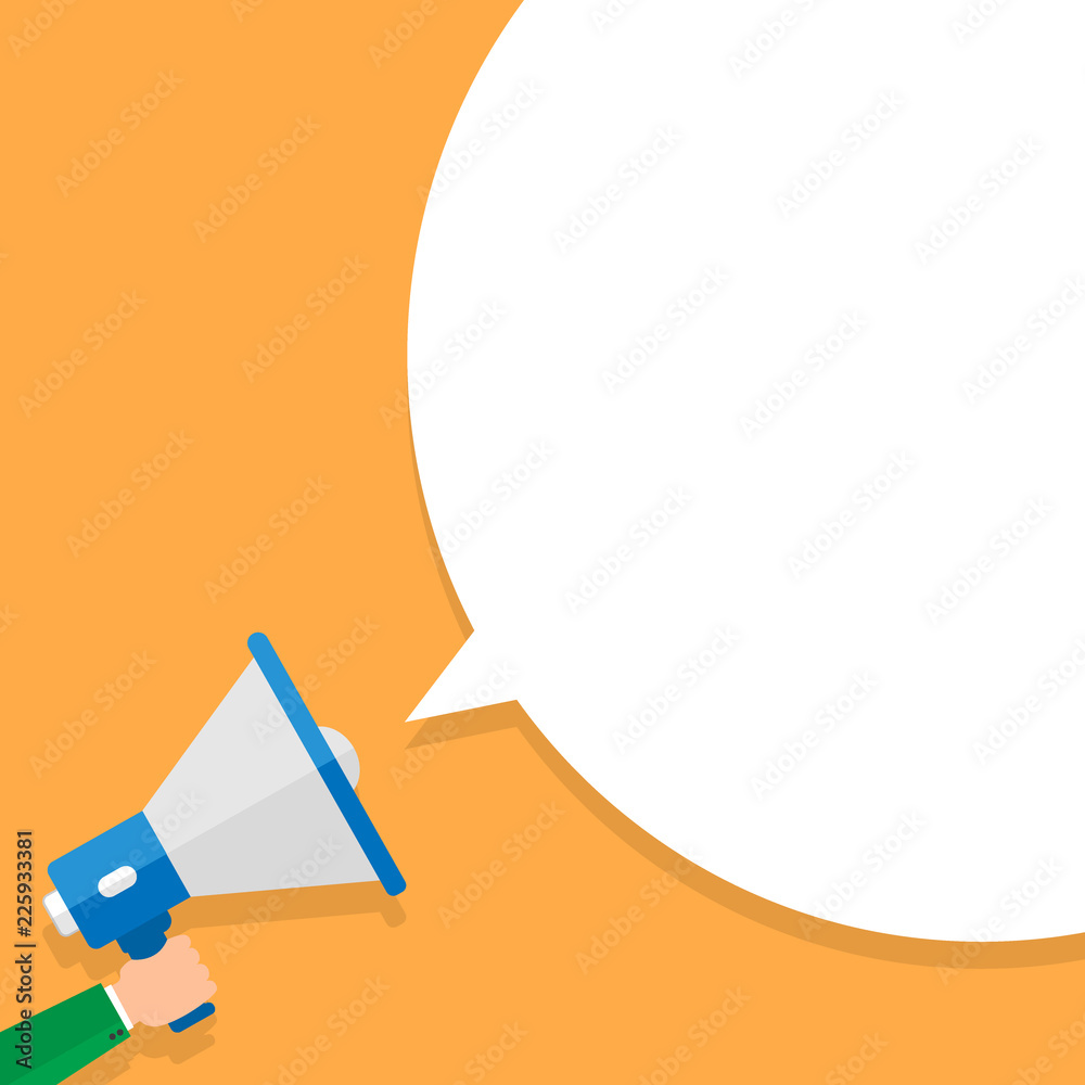 Hand holding megaphone with bubble speech