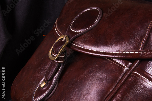 fittings on the leather hand bag, close up