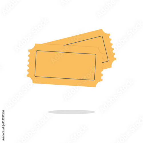 Vector illustration of two yellow cinema tickets on red background. Art design for web, site, advertising, banner, poster, flyer, brochure, board, paper print.