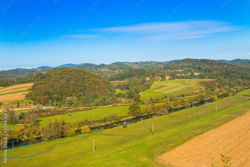     Croatian countryside landscape, panoramic view of river Dobra in Novigrad, Karlovac county 