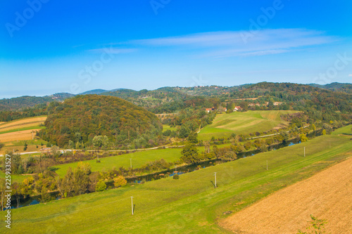  Croatian countryside landscape, panoramic view of river Dobra in Novigrad, Karlovac county 