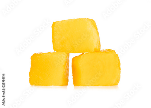 Slice cubes mango isolated on white background photo