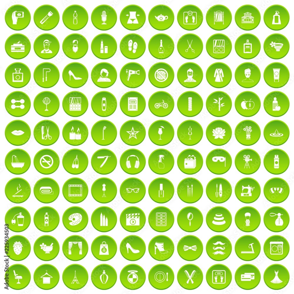 100 beauty and makeup icons set green circle isolated on white background vector illustration 100 beauty and makeup icons set green circle isolated on white background vector illustration