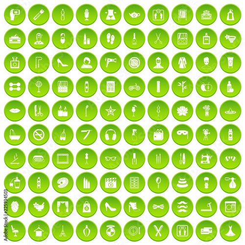 100 beauty and makeup icons set green circle isolated on white background vector illustration