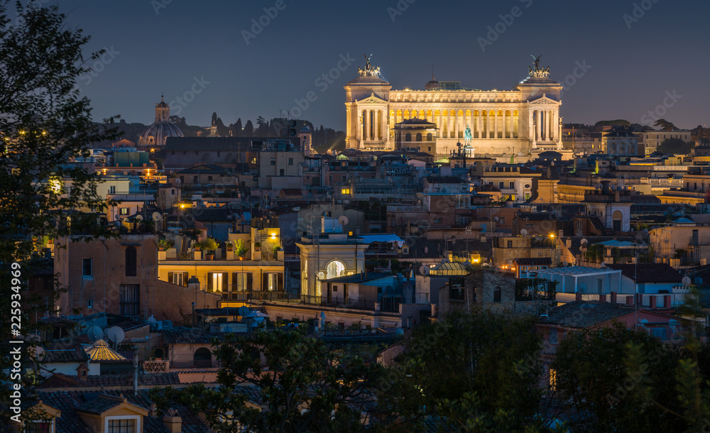 Night panorama from Villa Medici, with the Vittorio Emanuele II monument in the background. Rome, Italy. Night panorama from Villa Medici, with the Vittorio Emanuele II monument in the background. Rome, Italy.