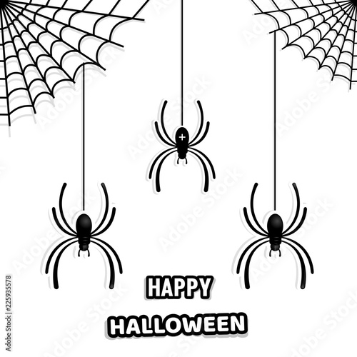 Set of stylish paper spiders for decorating a house on Halloween. Halloween design. Spider web and spiders. Vector illustration isolated on white background