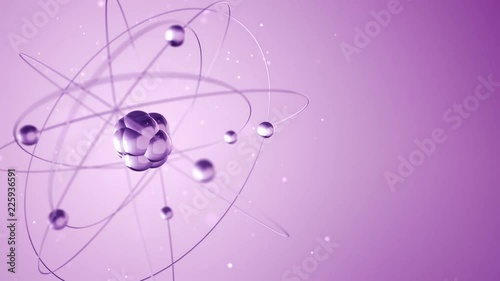 Animation slow rotation of atom from glass. Animation of seamless loop.