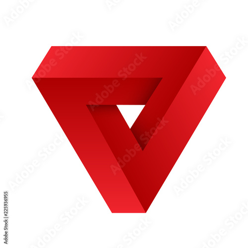 Red penrose triangle. Geometric 3D object optical illusion. Vector illustration. photo