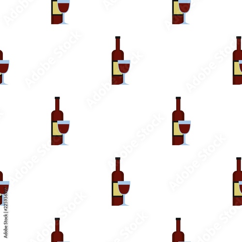 Glass of red wine and a bottle pattern seamless background in flat style repeat vector illustration