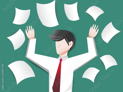 A businessman throwing a paper into the air
