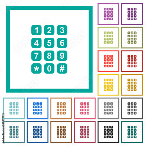 Numeric keypad flat color icons with quadrant frames photo