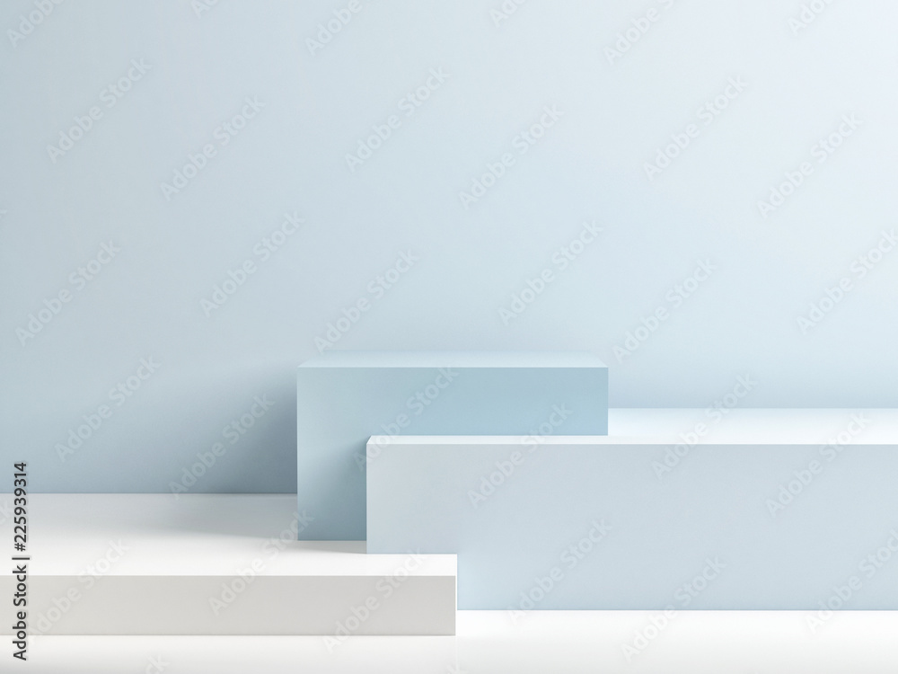 Podium in abstract blue composition, 3d render, 3d illustration - obrazy, fototapety, plakaty 