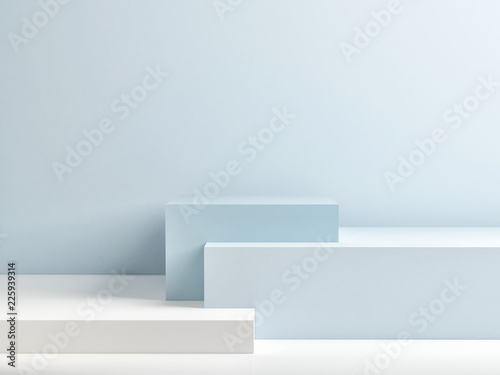 Podium in abstract blue composition, 3d render, 3d illustration photo