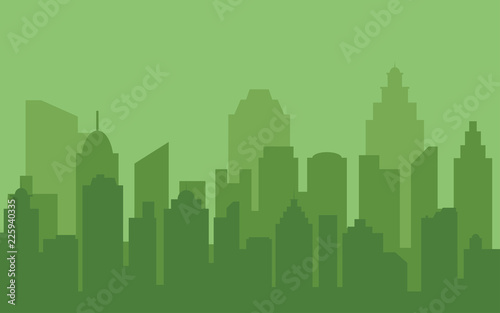 Green buildings silhouette. Urban landscape. Green color cityscape background in flat design.
