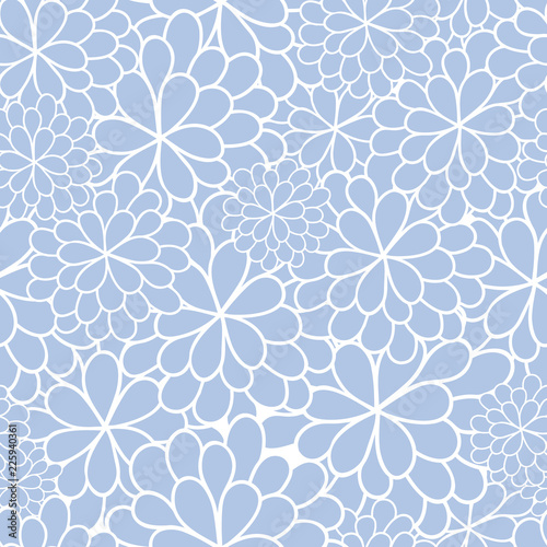 Blue flowers texture vector seamless pattern. Great for spring and summer wallpaper, backgrounds, invitations, packaging design projects. Surface pattern design.