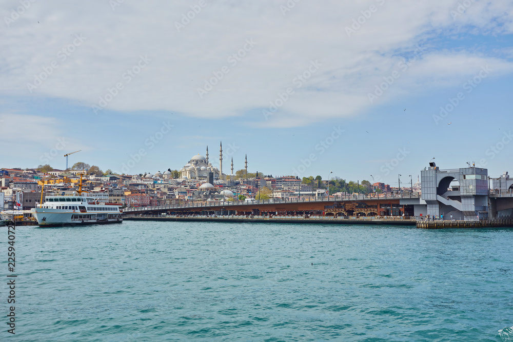 A picturesque view of Istanbul and the Galata Tower from the side of the Bay of Bosphorus