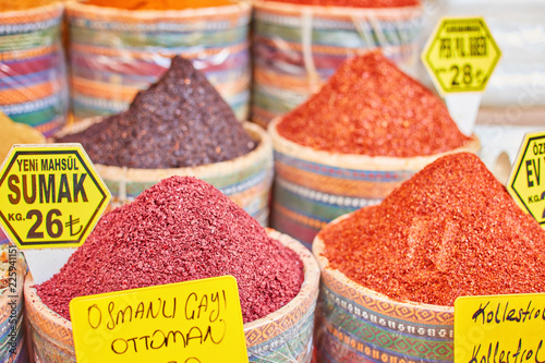 Colorful spices at spice bazaar in Istanbul photo