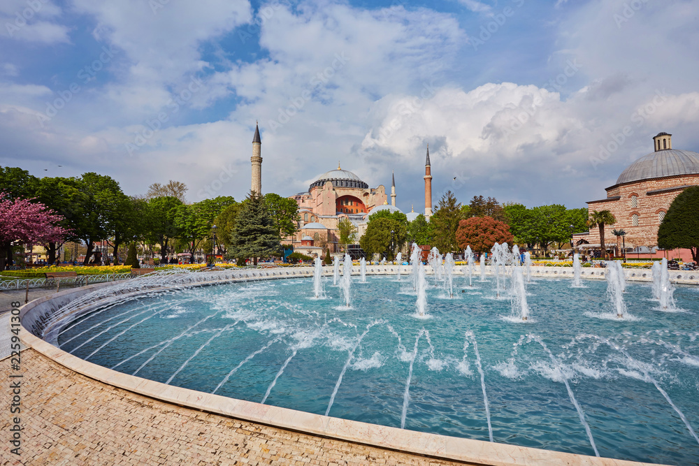 Hagia Sophia and fountain in Istanbul, Turkey