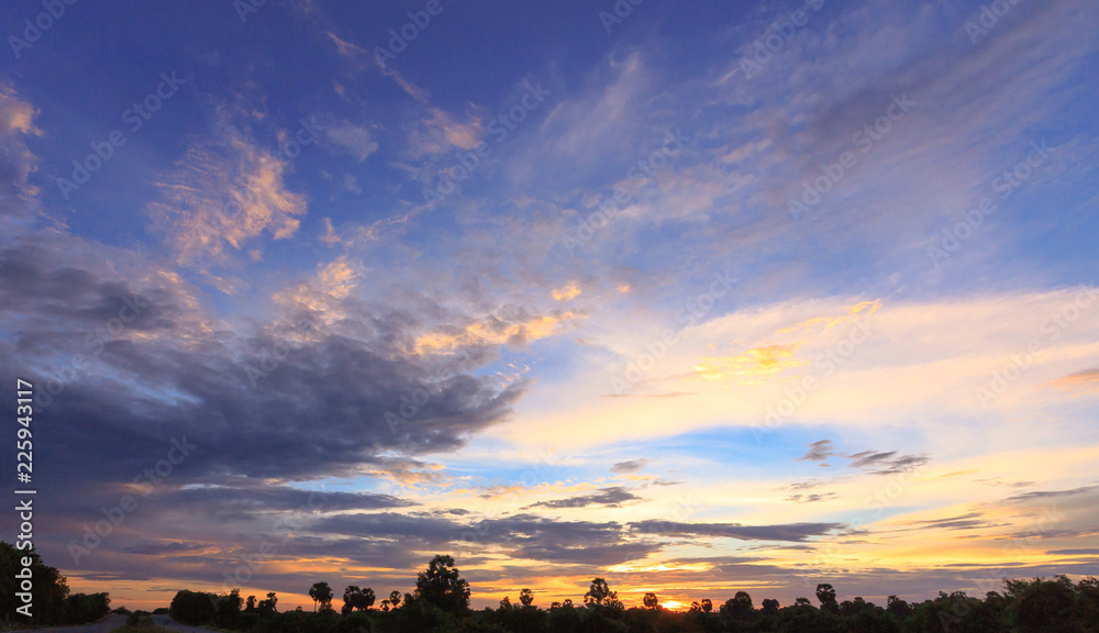 Dramatic valley sky autumn sunset mountain background	