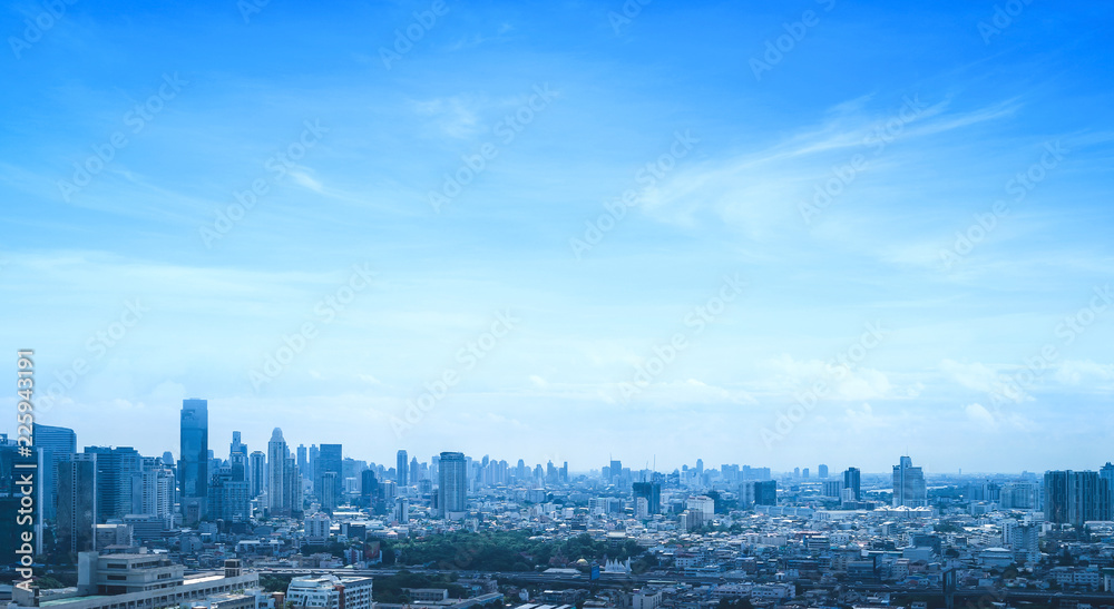 abstract blur Bangkok city and blue sky background