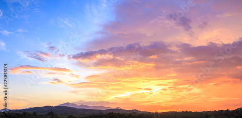 Fototapeta Naklejka Na Ścianę i Meble -  Dramatic valley sky autumn sunset mountain background	
