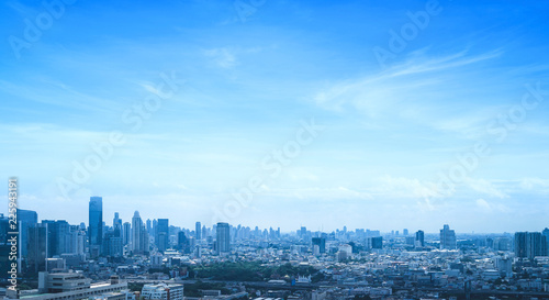 abstract blur Bangkok city and blue sky background