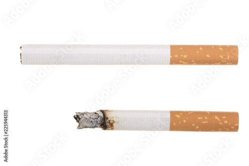 cigarette isolated on white background. Top view