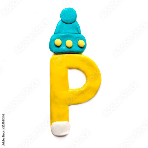 Plasticine letter P in winter hat