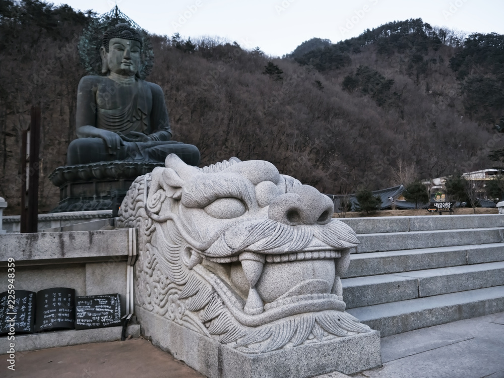 Tiger sculpture in in Sinheungsa Temple. Seoraksan National Park. South Korea