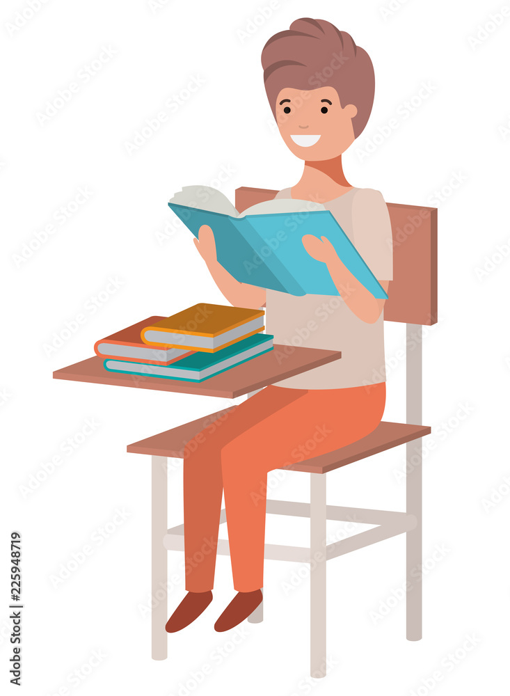 young student boy reading in school chair